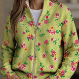 Margot | Virágos rózsaszín zip gilet lime zöld háttérrel