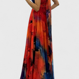 Antonija Maxi Ruha Virágmintás Chiffonban és Halter Nyakkal