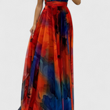 Antonija Maxi Ruha Virágmintás Chiffonban és Halter Nyakkal