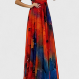 Antonija Maxi Ruha Virágmintás Chiffonban és Halter Nyakkal