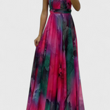 Antonija Maxi Ruha Virágmintás Chiffonban és Halter Nyakkal