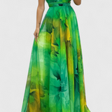 Antonija Maxi Ruha Virágmintás Chiffonban és Halter Nyakkal